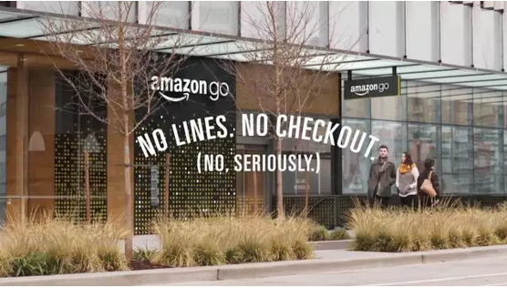 "NO LINES.NO CHECKOUT.JUST WALK OUT." （無需排隊，無需結賬，拿了就走）