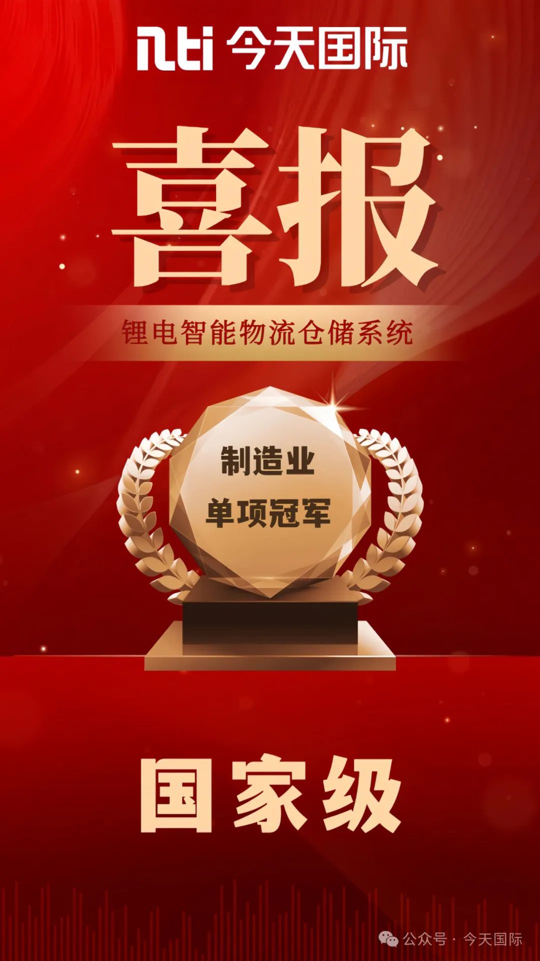 喜訊 | 今天國際獲得國家級制造業(yè)單項(xiàng)冠軍企業(yè)榮譽(yù)！